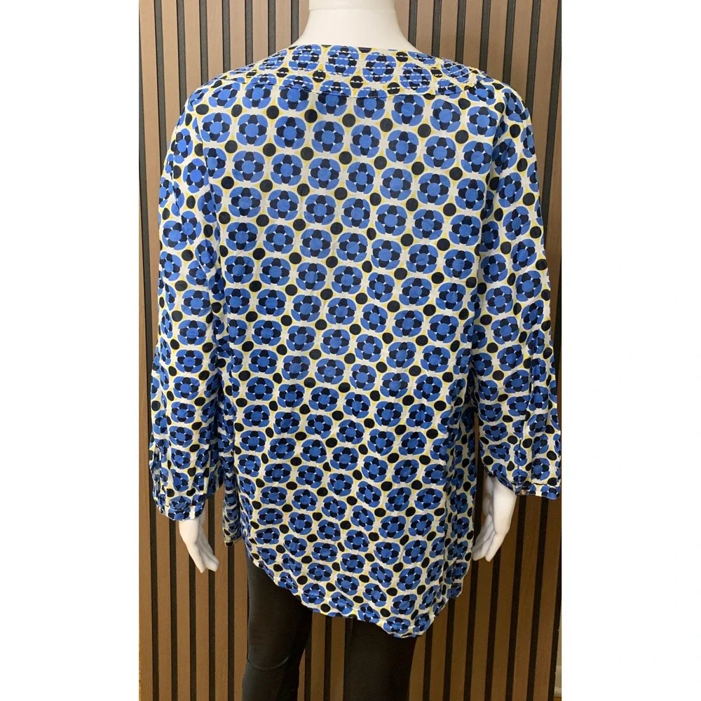 Talbots Women's 2X Tunic Top Blue Yellow Geometric Floral Cotton Split Neck